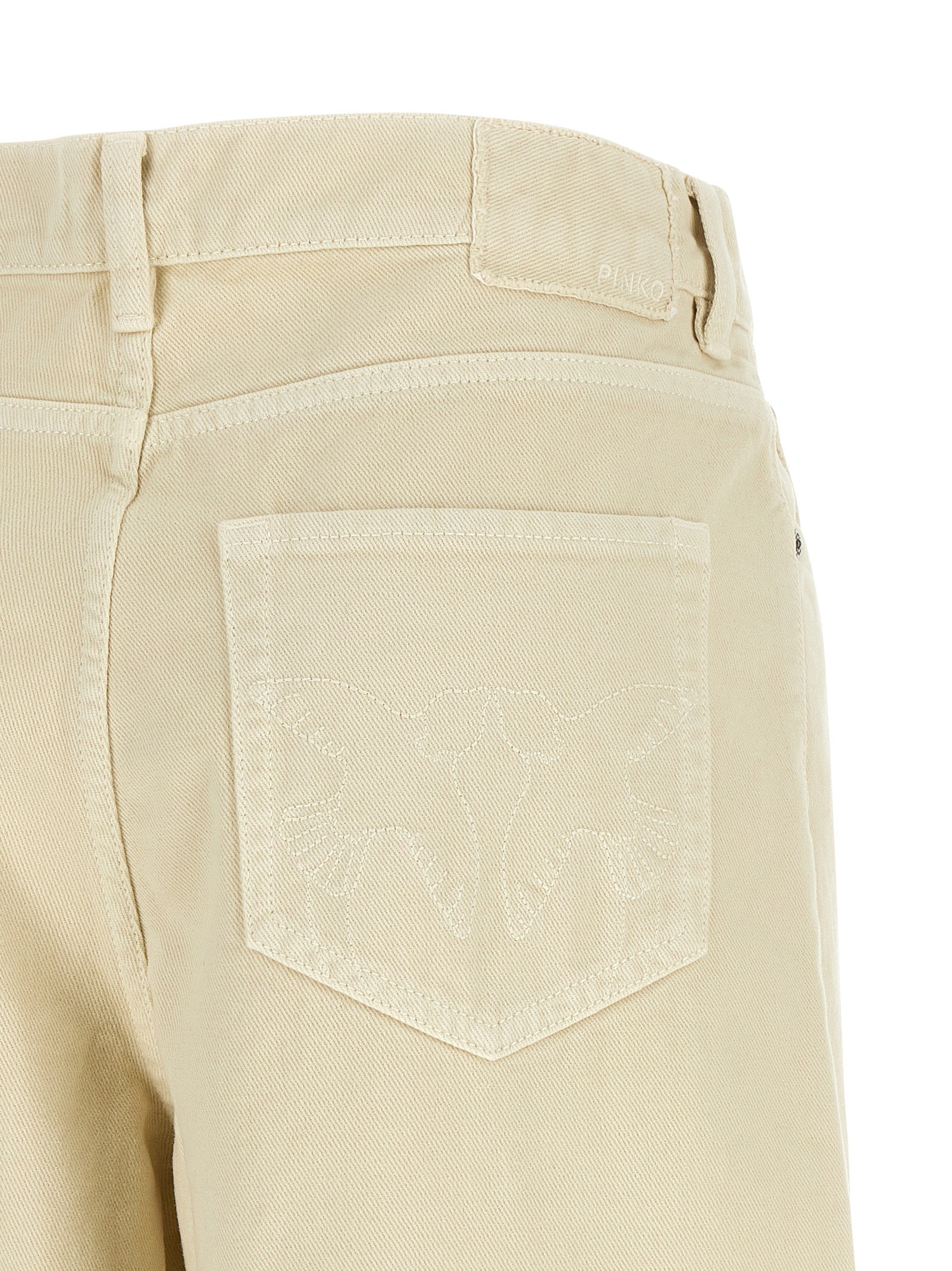 Beige Wide-Leg High-Waisted Cotton Denim Jeans