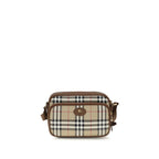 Beige Cotton Check Shoulder Bag