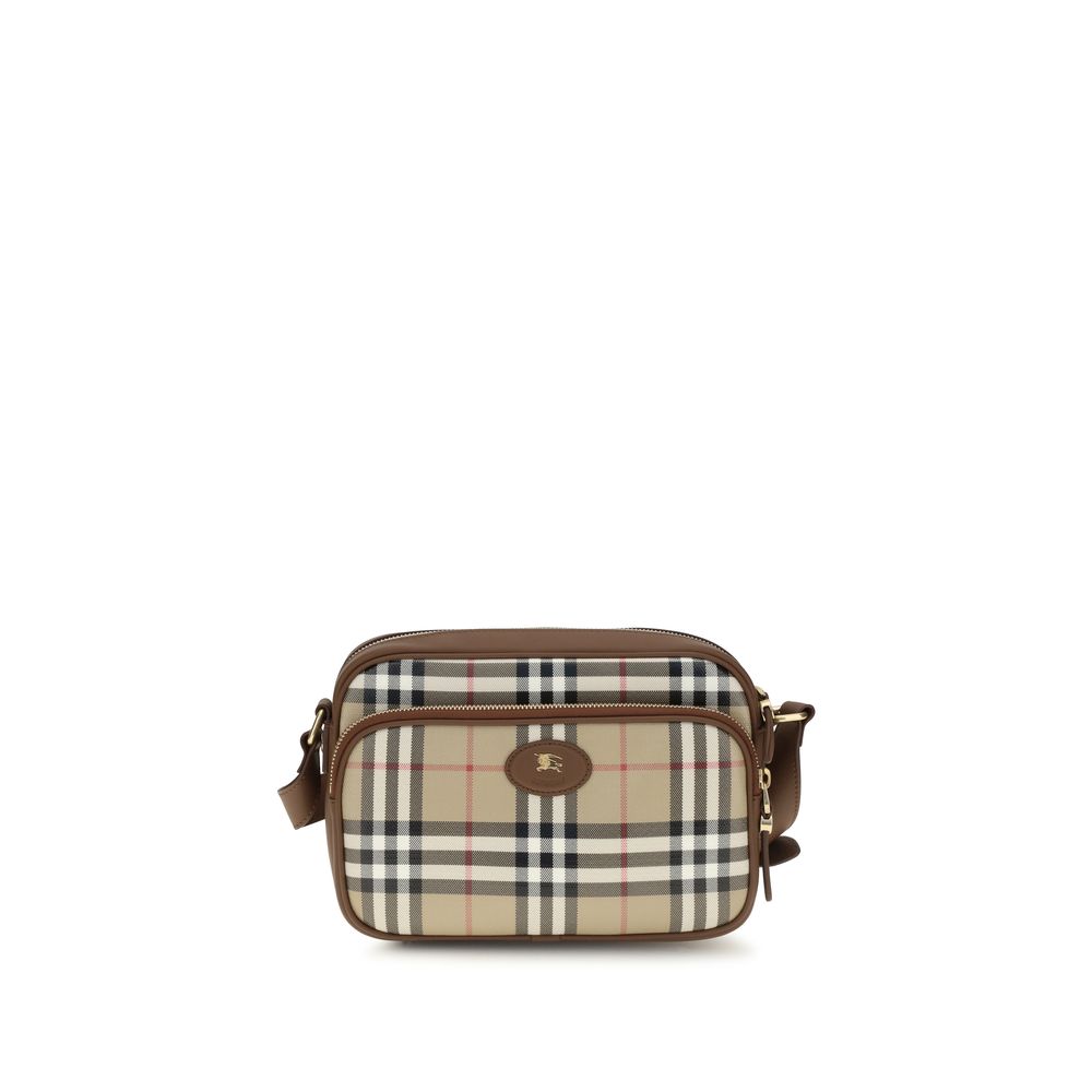 Beige Cotton Check Shoulder Bag