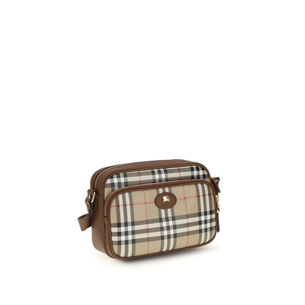 Beige Cotton Check Shoulder Bag