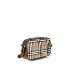 Beige Cotton Check Shoulder Bag