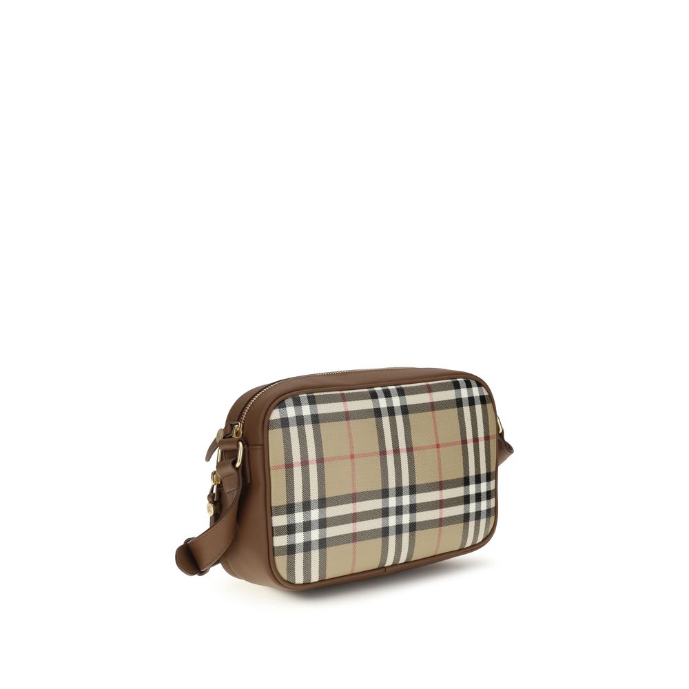 Beige Cotton Check Shoulder Bag