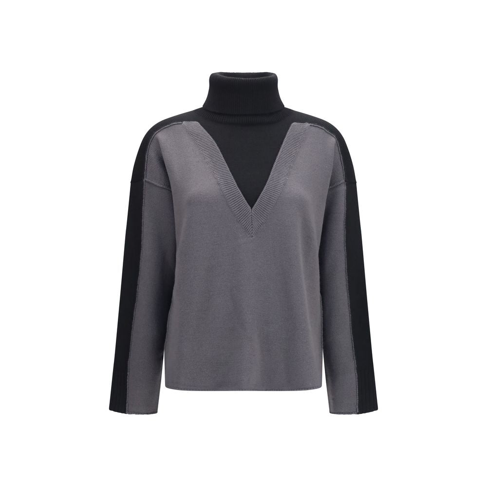 Merino Wool Trompe‑l’oeil V‑Neck Sweater