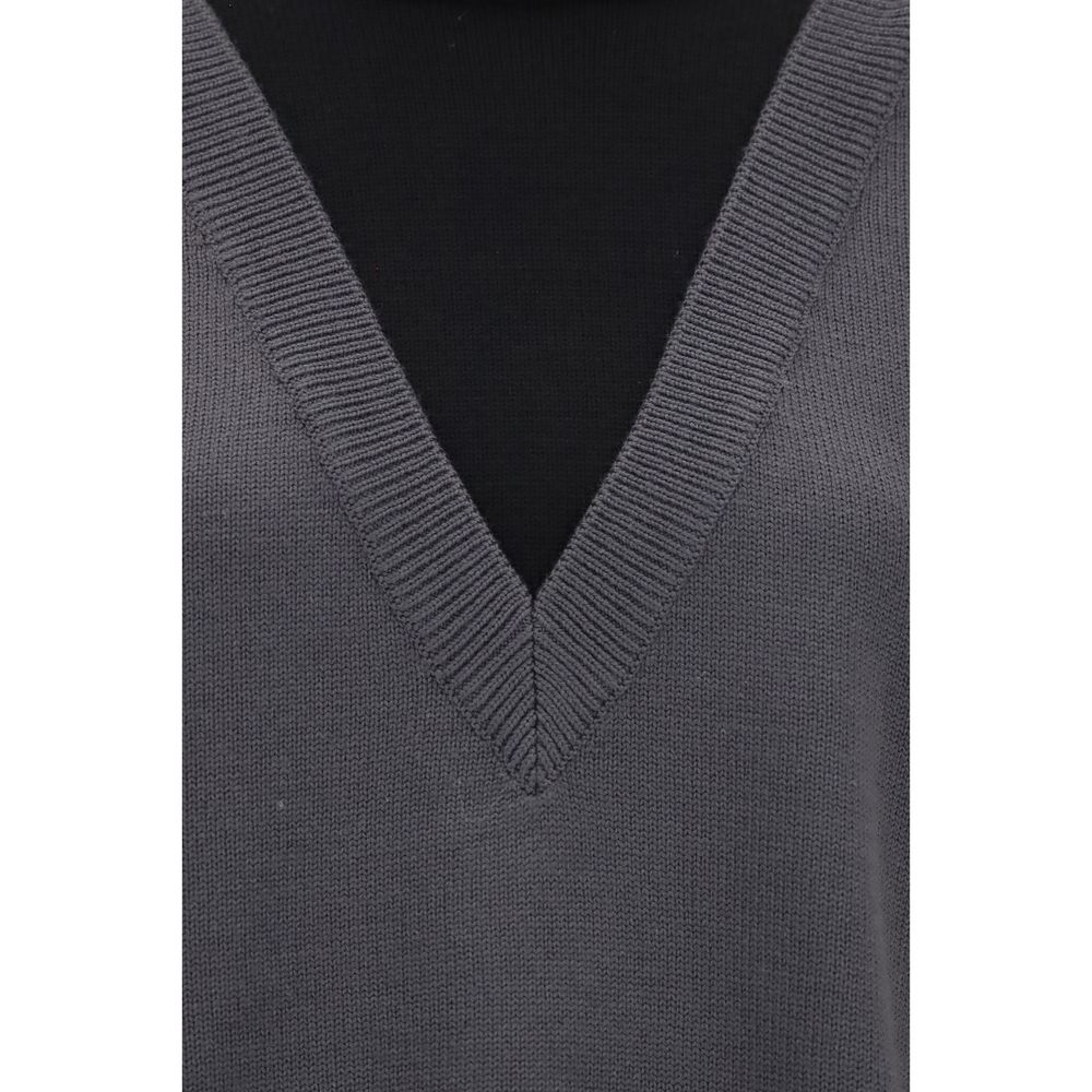 Merino Wool Trompe‑l’oeil V‑Neck Sweater