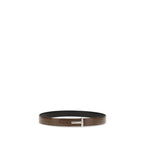 T Icon Reversible Belt in Brown Calf Leather