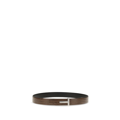 T Icon Reversible Belt in Brown Calf Leather