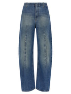 Blue Cotton High‑Waisted Jeans