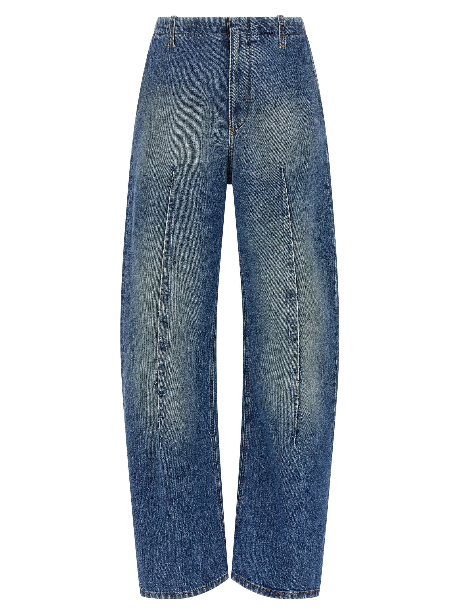 Blue Cotton High‑Waisted Jeans