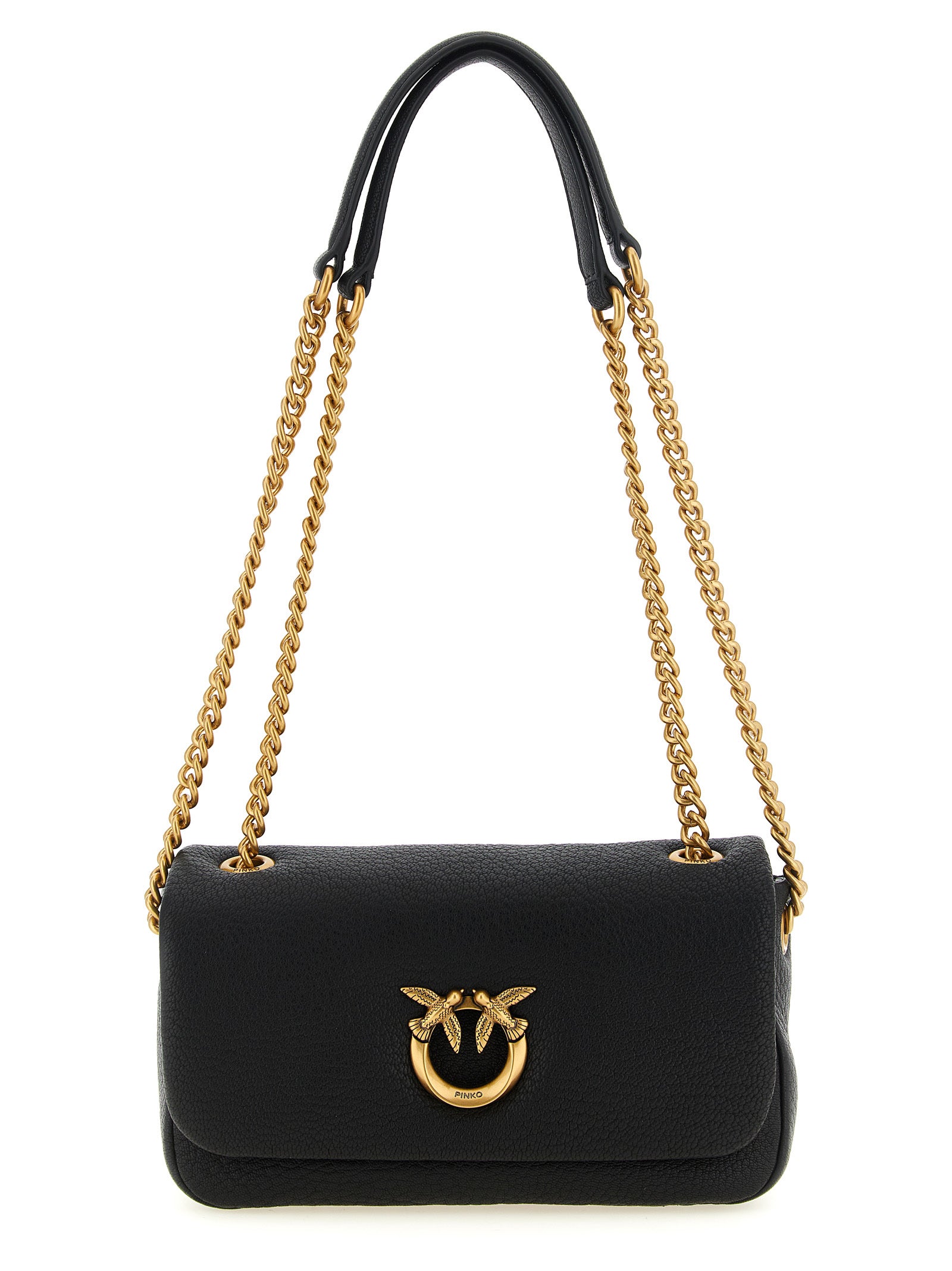 Black Hammered Lamb Leather Shoulder Bag