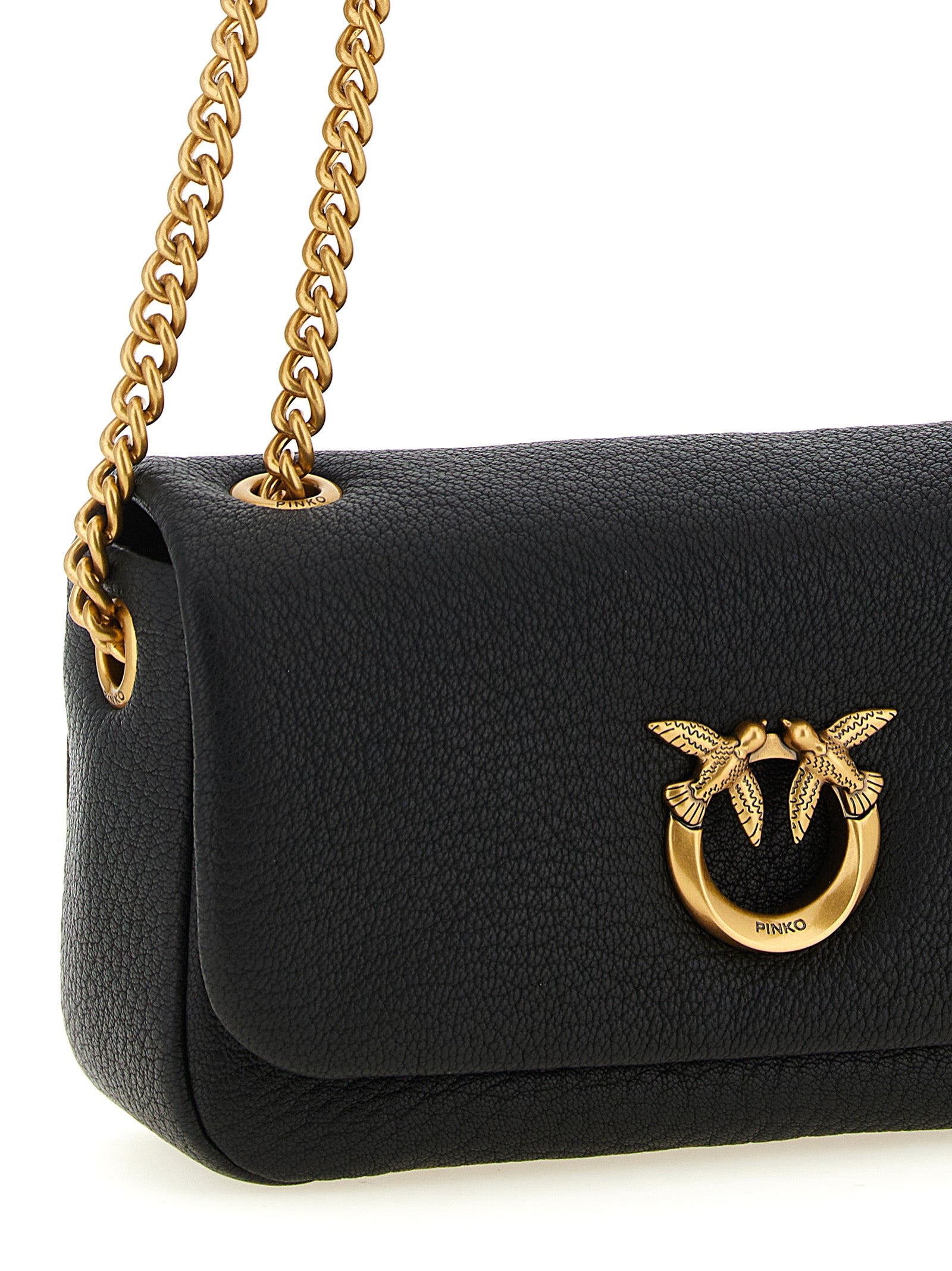 Black Hammered Lamb Leather Shoulder Bag