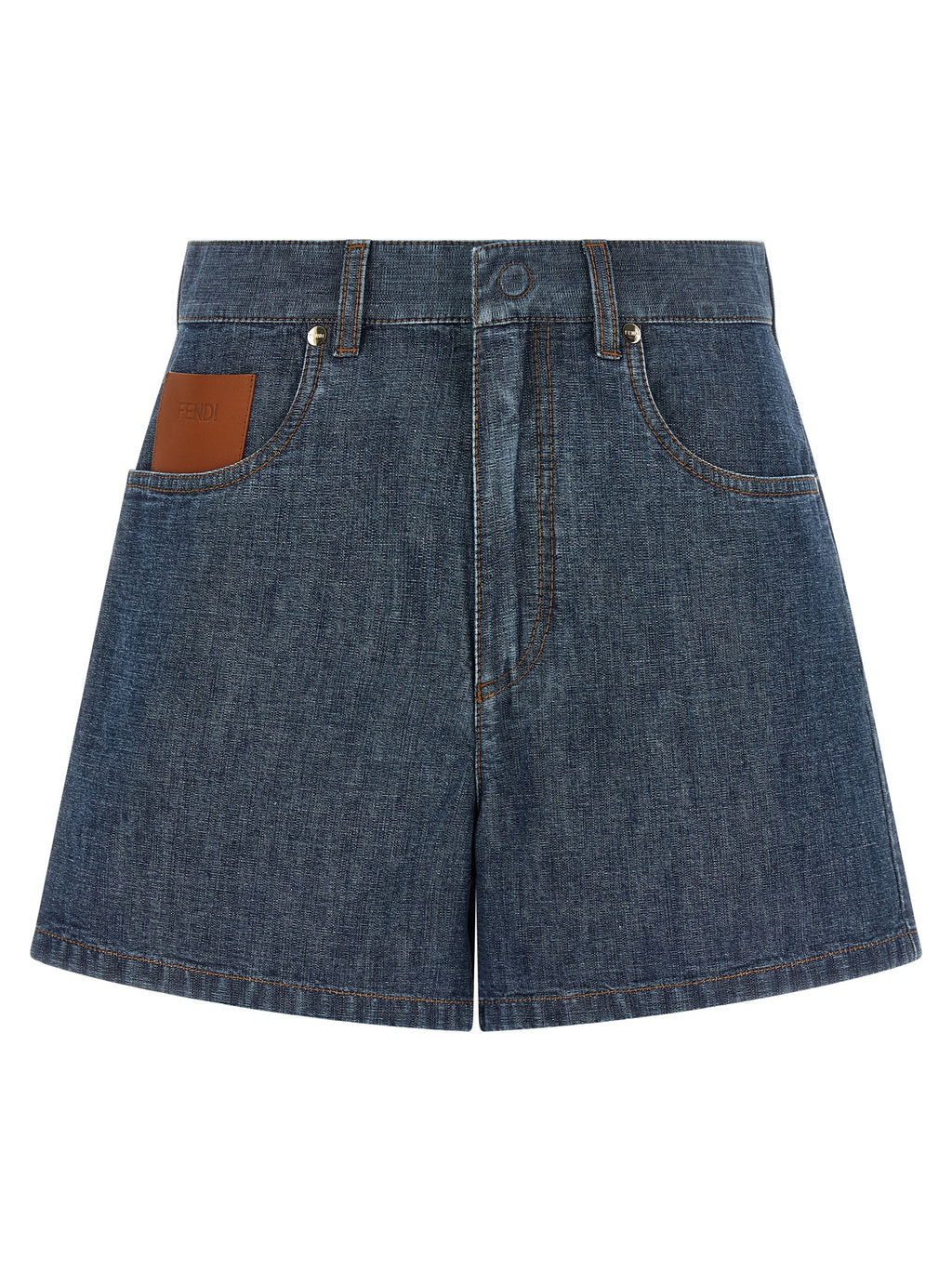 Blue Cotton High‑Waisted Bermuda Shorts