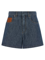 Blue Cotton High‑Waisted Bermuda Shorts