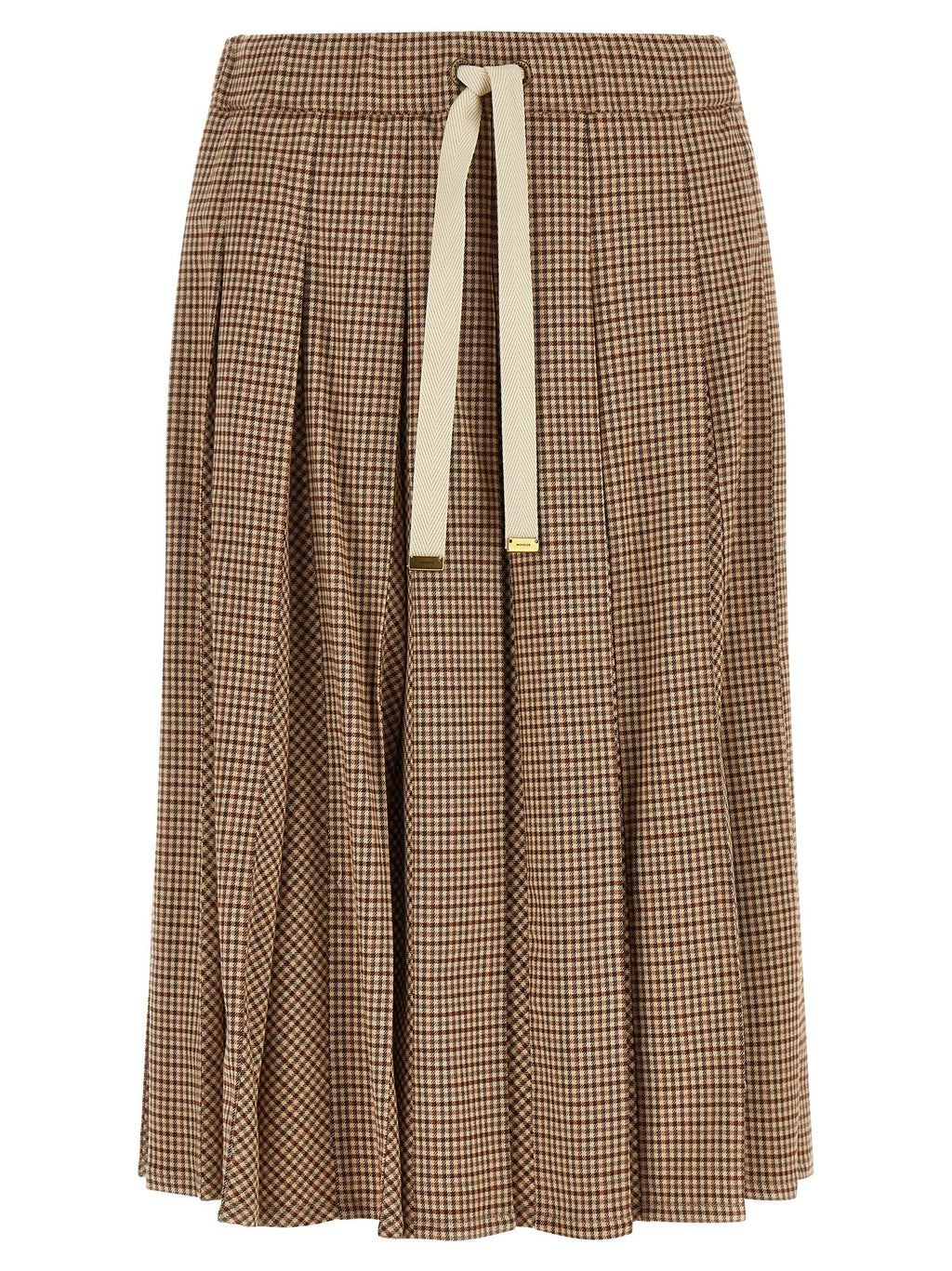 Beige Viscose Wool Blend Midi Skirt