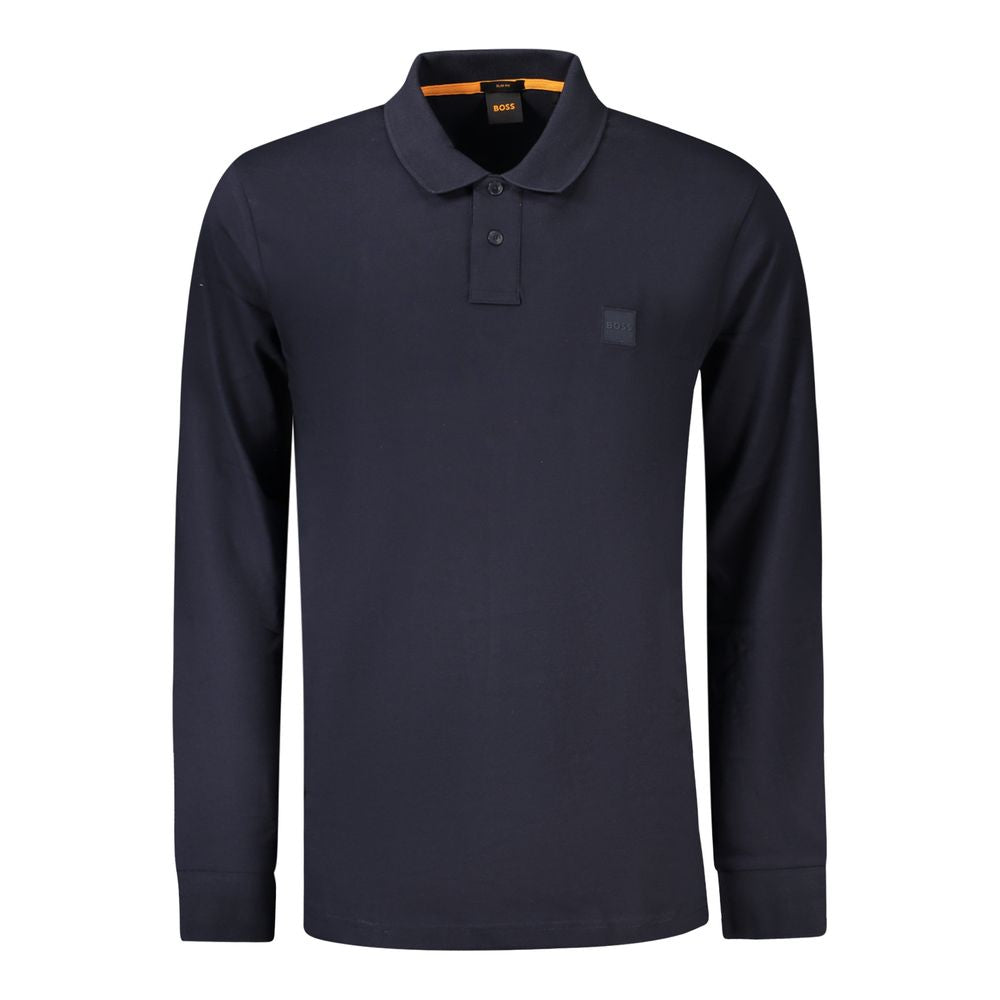 Blue Long-Sleeved Slim Fit Polo Shirt
