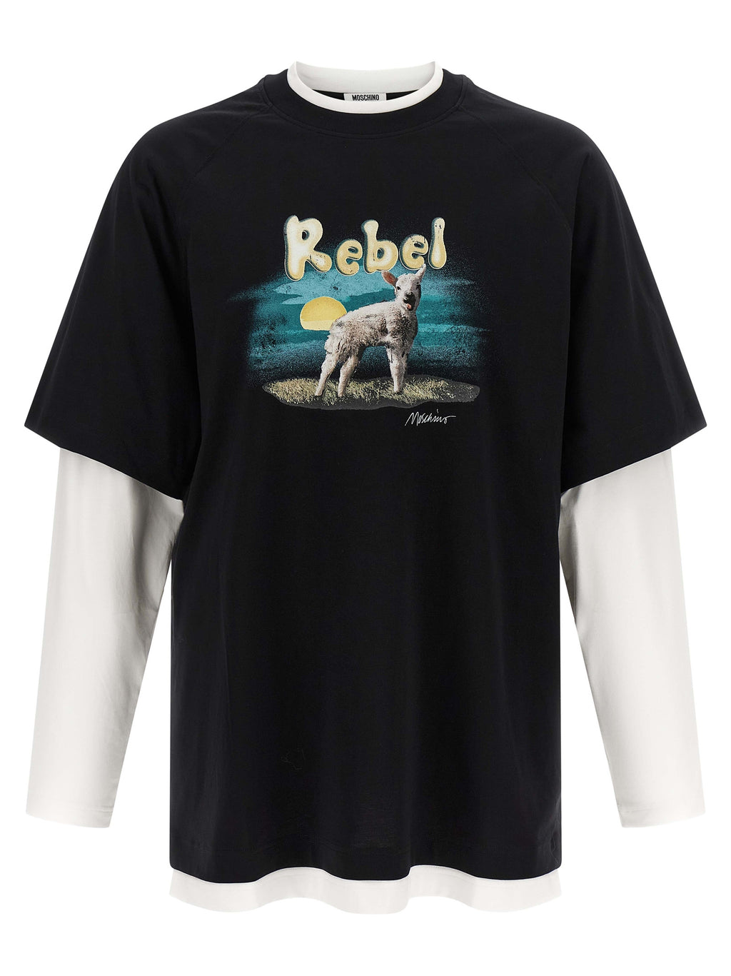 Multicolor Cotton Double‑Layer Graphic T-Shirt