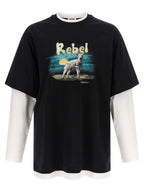Multicolor Cotton Double‑Layer Graphic T-Shirt
