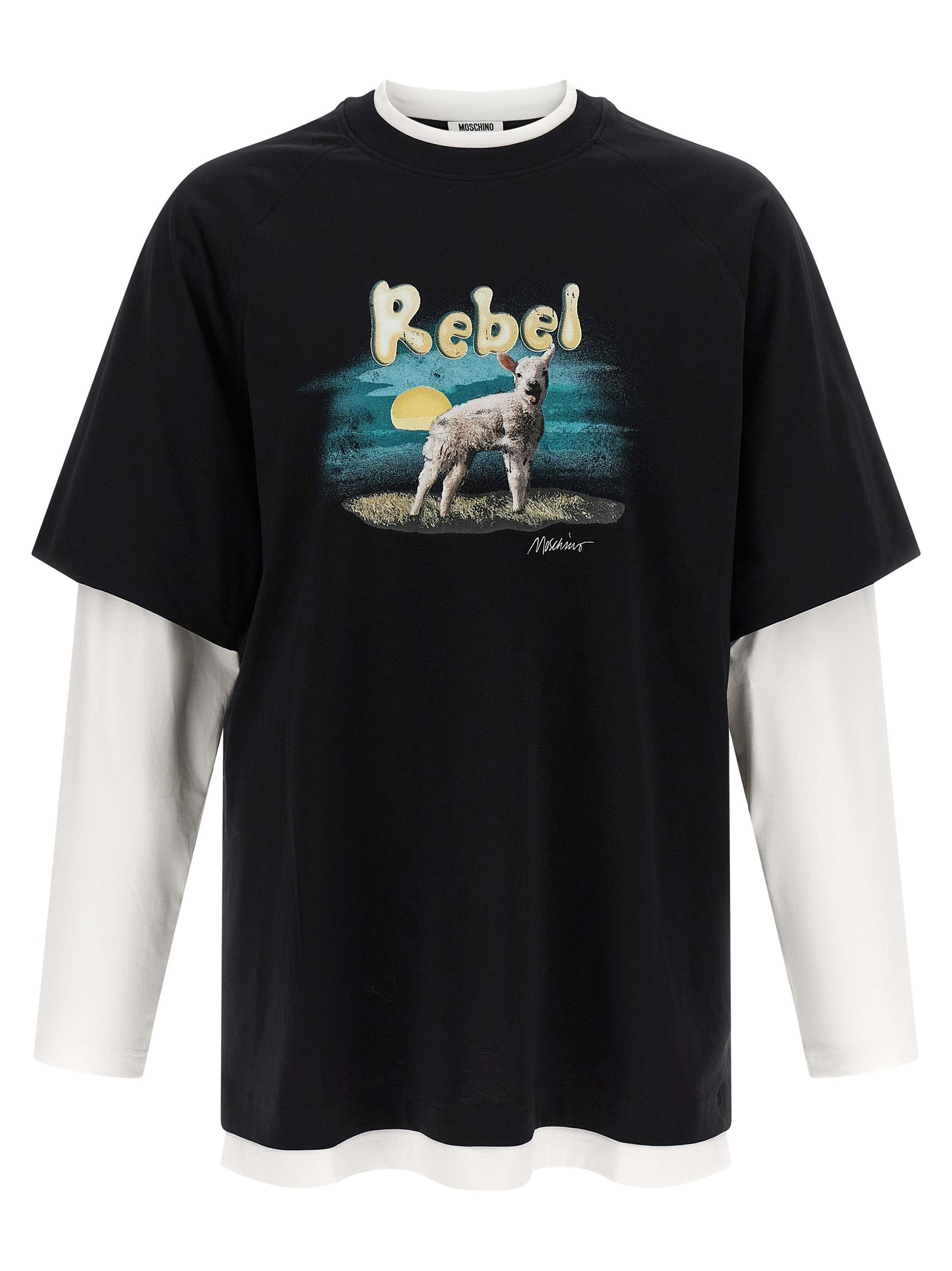 Multicolor Cotton Double‑Layer Graphic T-Shirt