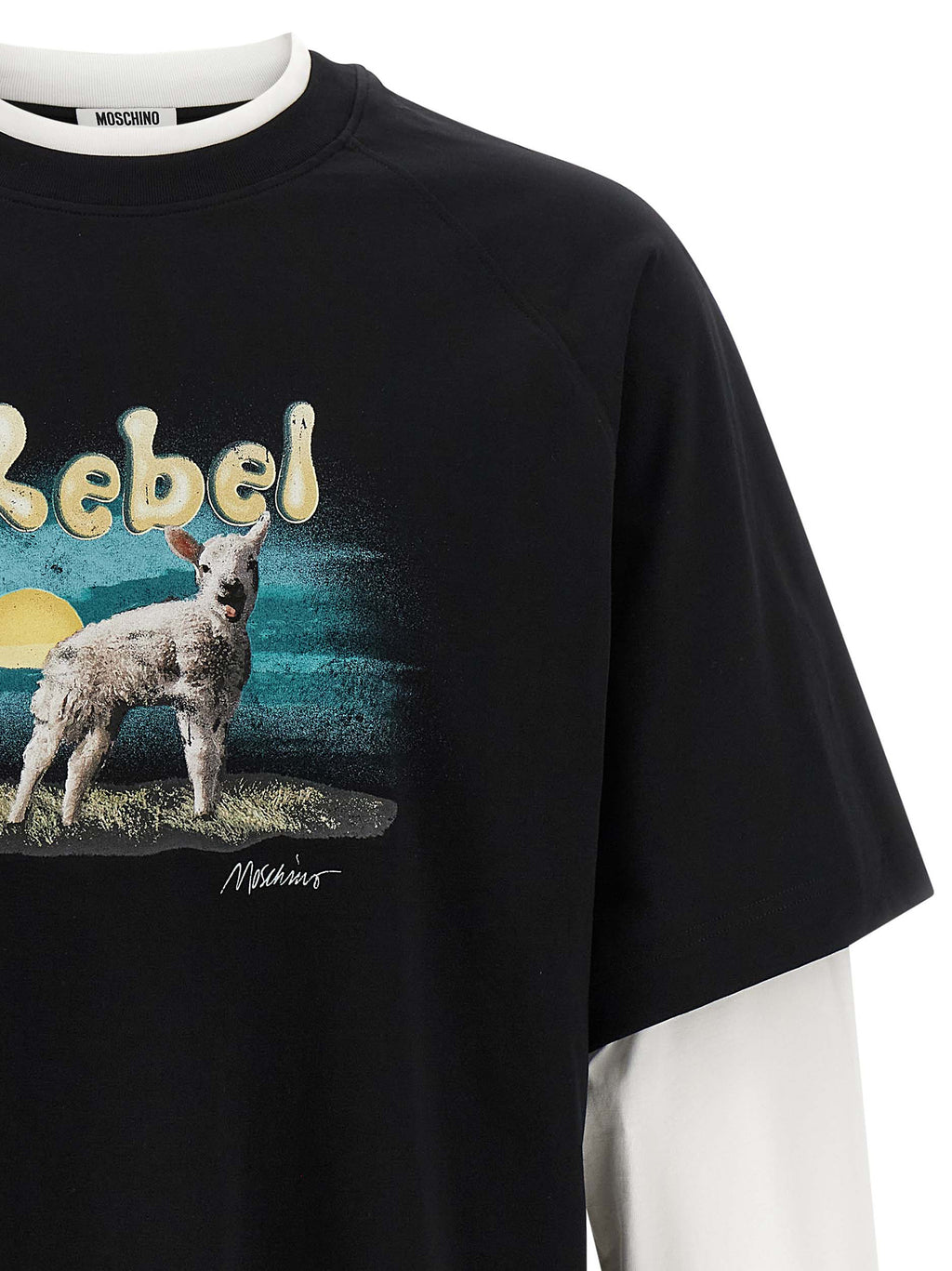 Multicolor Cotton Double‑Layer Graphic T-Shirt