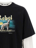 Multicolor Cotton Double‑Layer Graphic T-Shirt