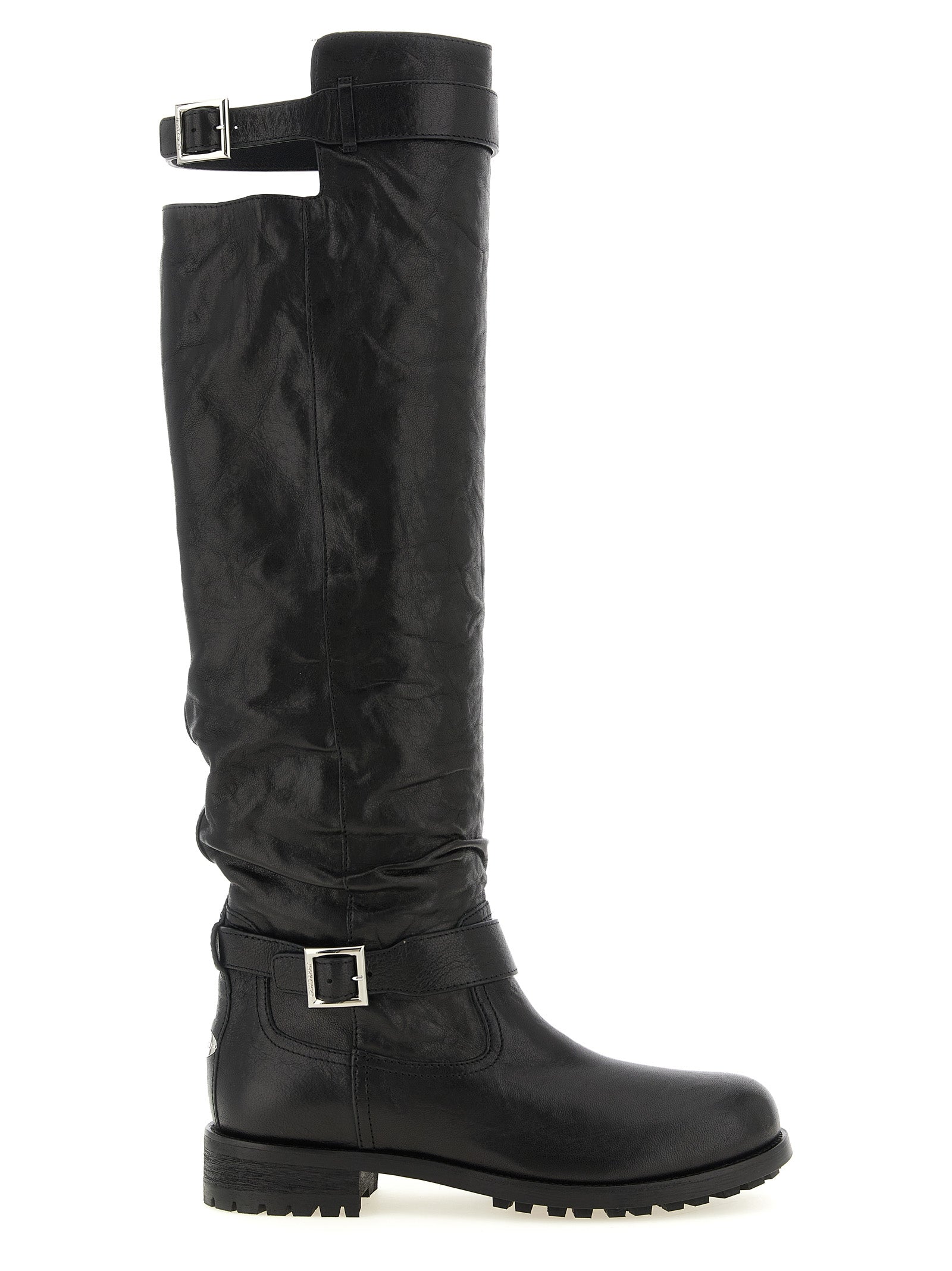 Black Textured Leather Biker Kb Boots
