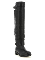 Black Textured Leather Biker Kb Boots