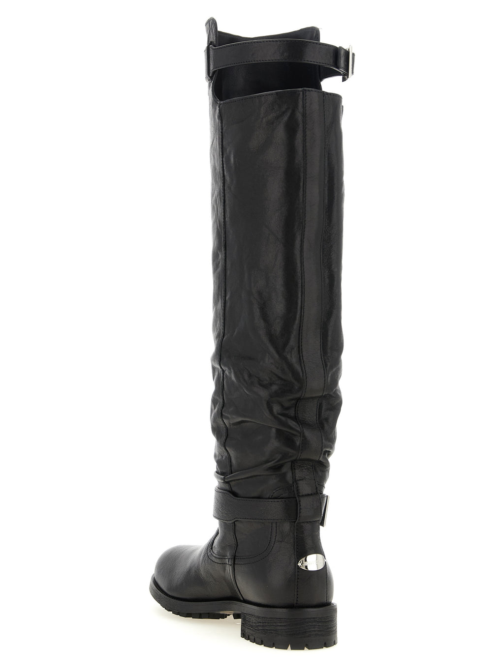 Black Textured Leather Biker Kb Boots