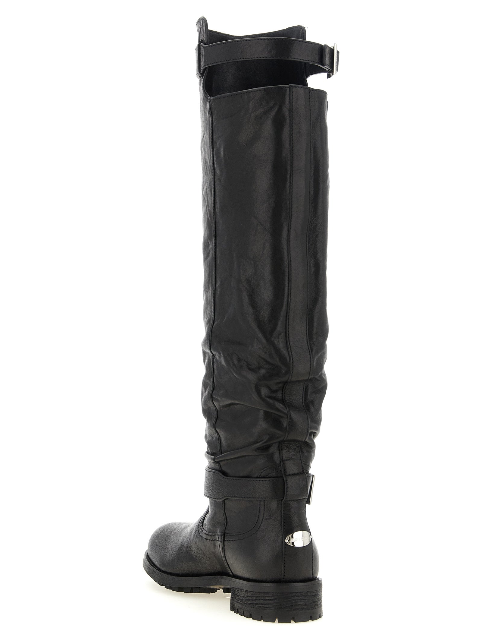 Black Textured Leather Biker Kb Boots