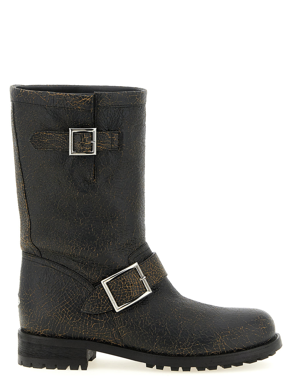 Biker Mid Black Leather Ankle Boots