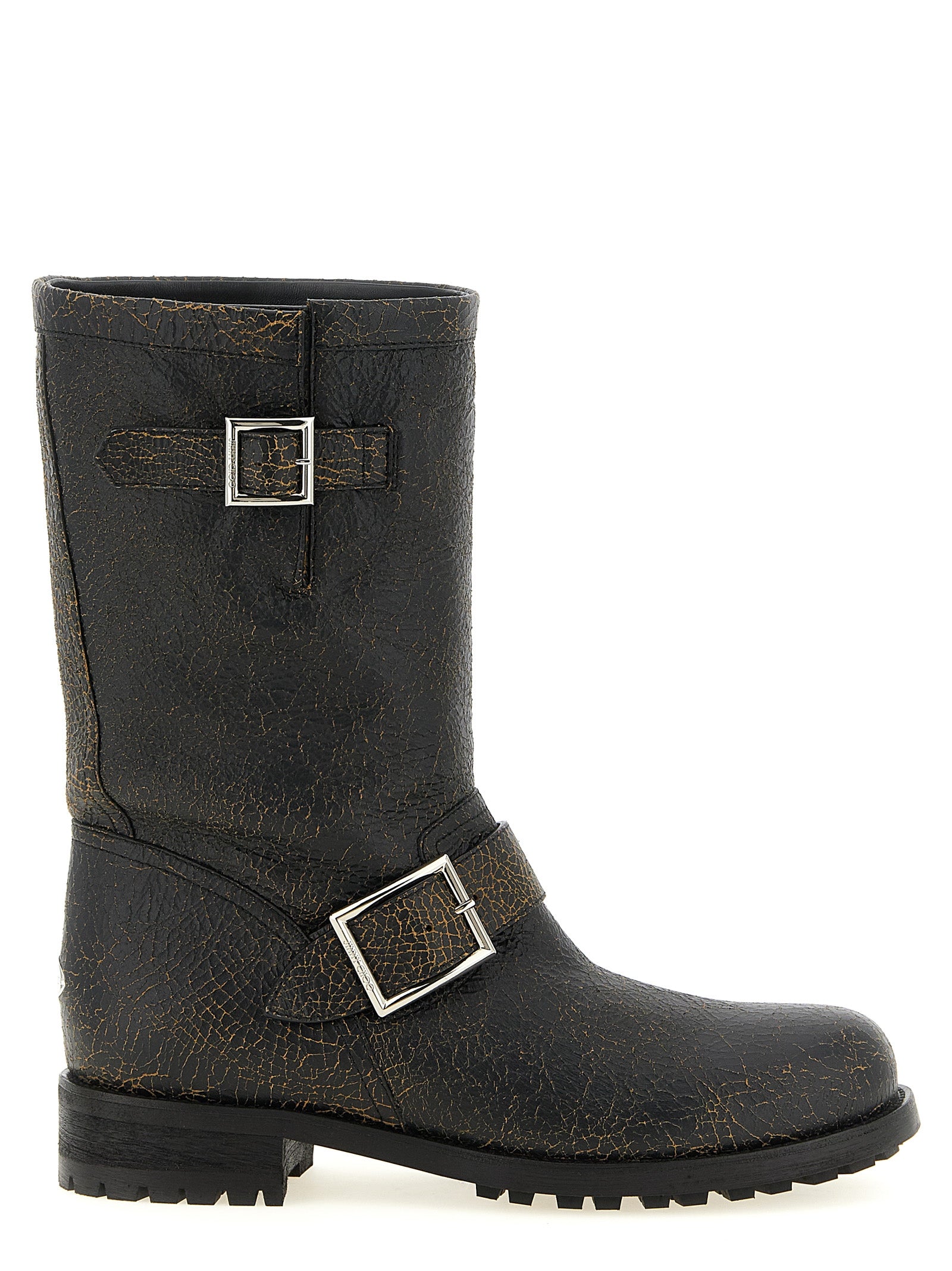 Biker Mid Black Leather Ankle Boots