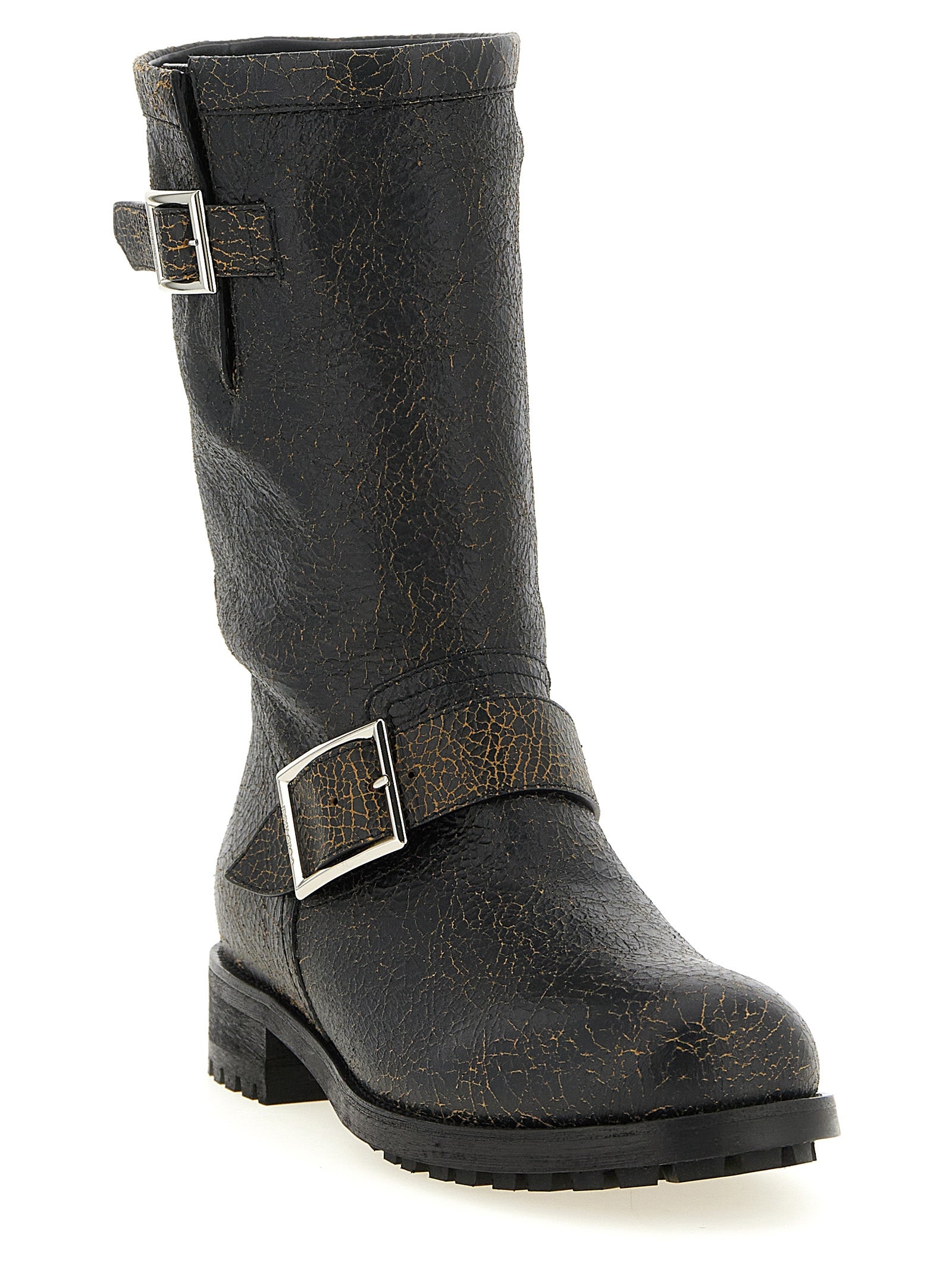 Biker Mid Black Leather Ankle Boots