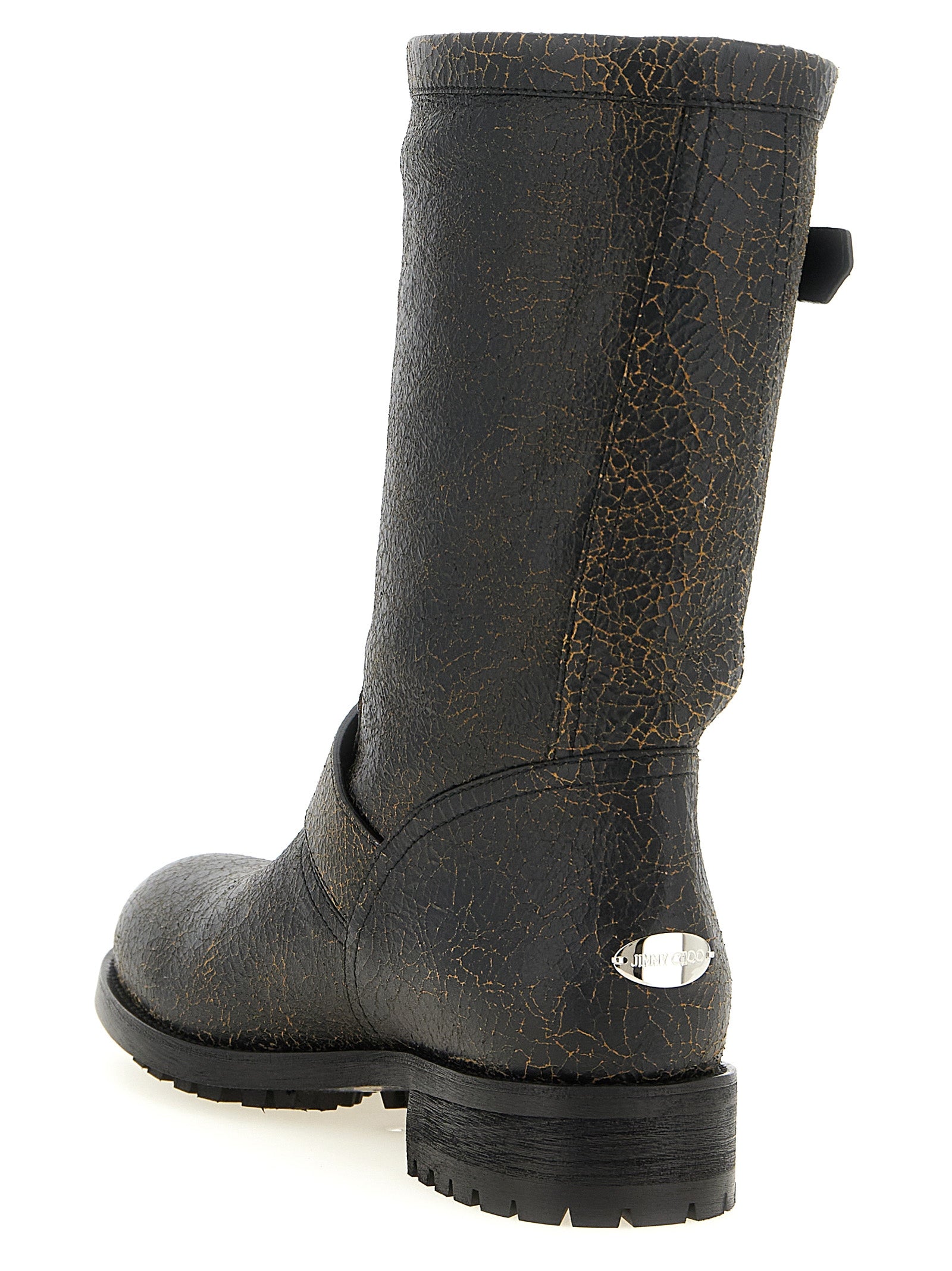 Biker Mid Black Leather Ankle Boots