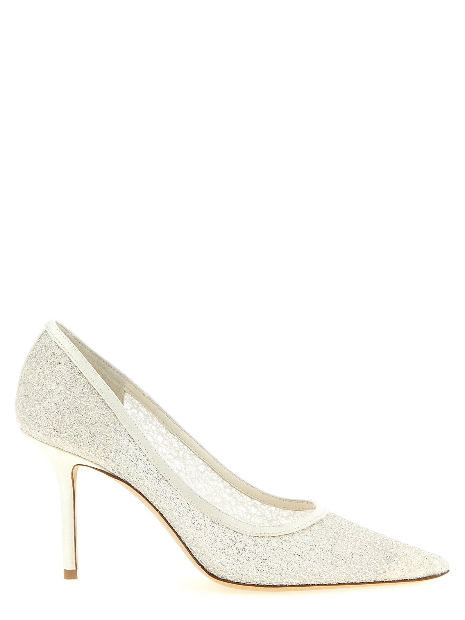 White Love Glitter Mesh Pumps