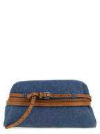 Blue Cotton & Calf Leather Tie Me Clutch
