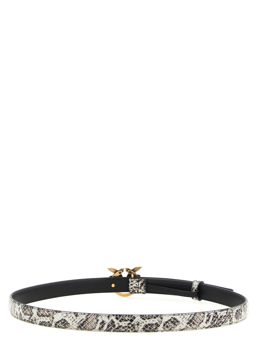 Gray Python-Print Calfskin Love Birds Belt