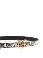 Gray Python-Print Calfskin Love Birds Belt