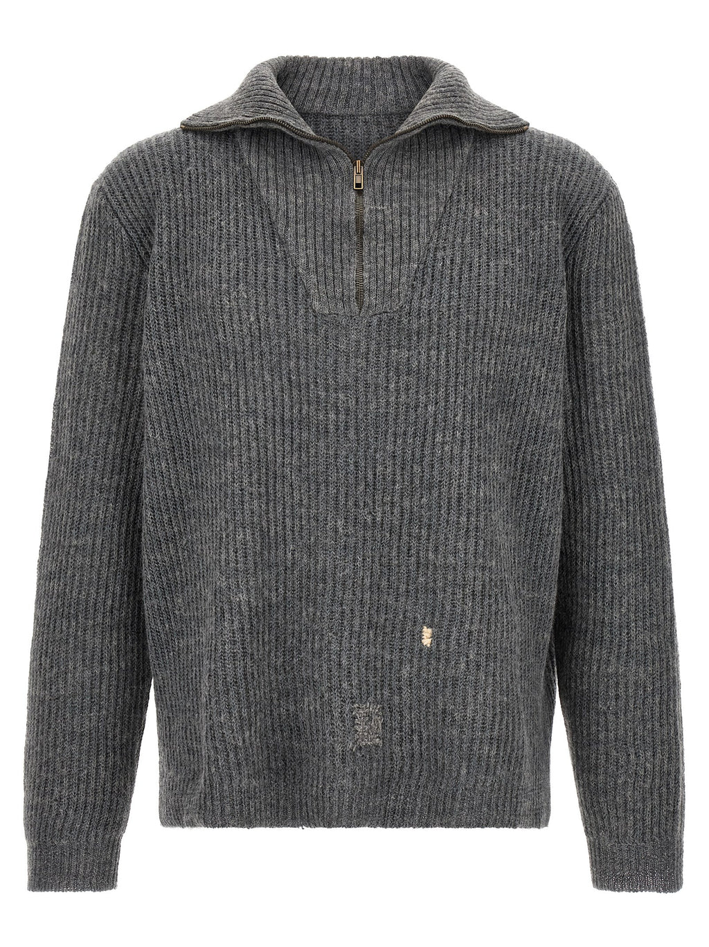 Gray Linen And Wool Four Stitches Cardigan