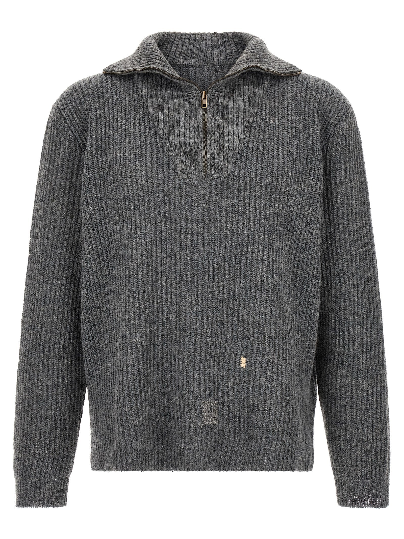 Gray Linen And Wool Four Stitches Cardigan