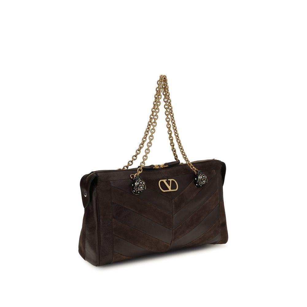 Medium Panthea Shoulder Bag in Brown Calf Leather
