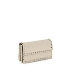 Beige Calf Leather Rockstud Chain Wallet
