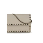 Beige Calf Leather Rockstud Chain Wallet