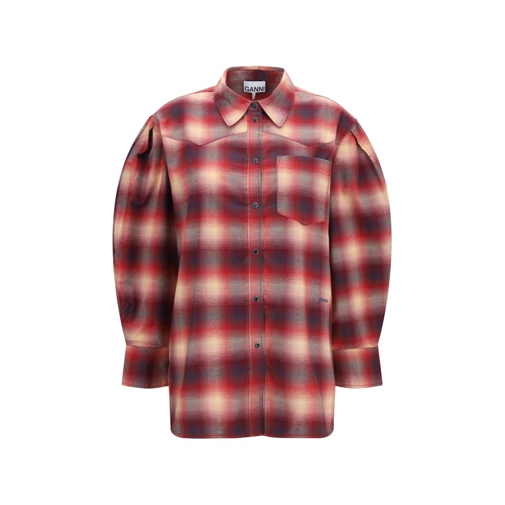 Oversized Red Check Cotton Flannel Shirt