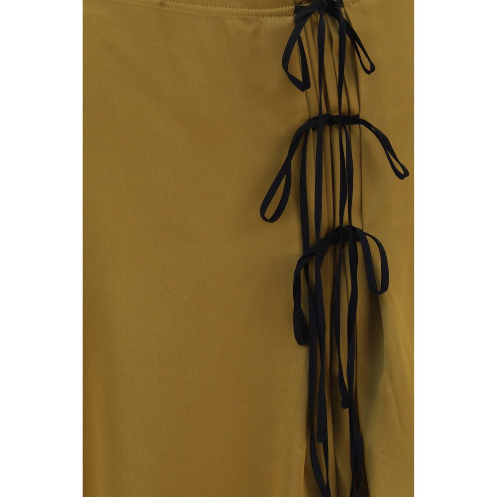 Satin Midi Skirt With Tie Detail
