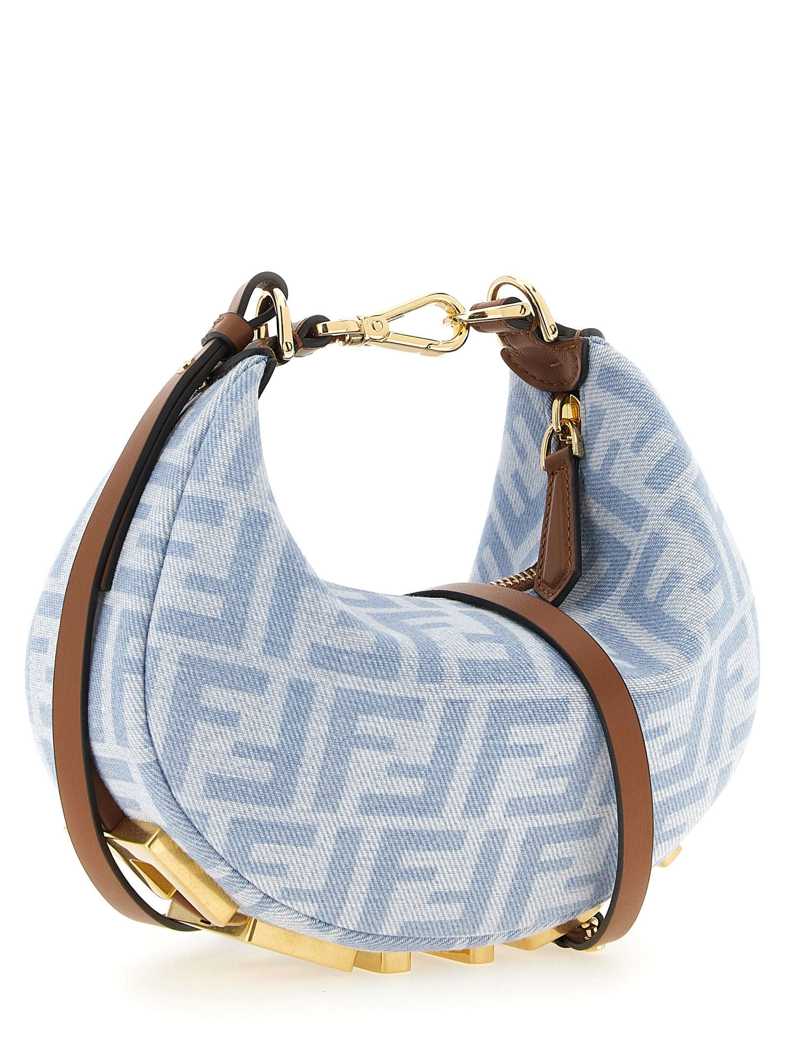 Mini Fendigraphy Cotton Denim Hobo Handbag