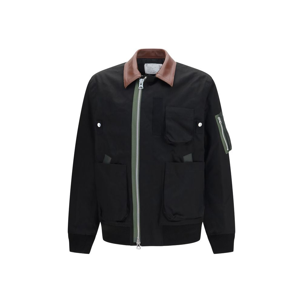 Cotton Bomber Jacket with Leather Accents