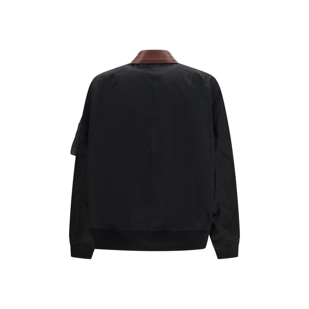 Cotton Bomber Jacket with Leather Accents