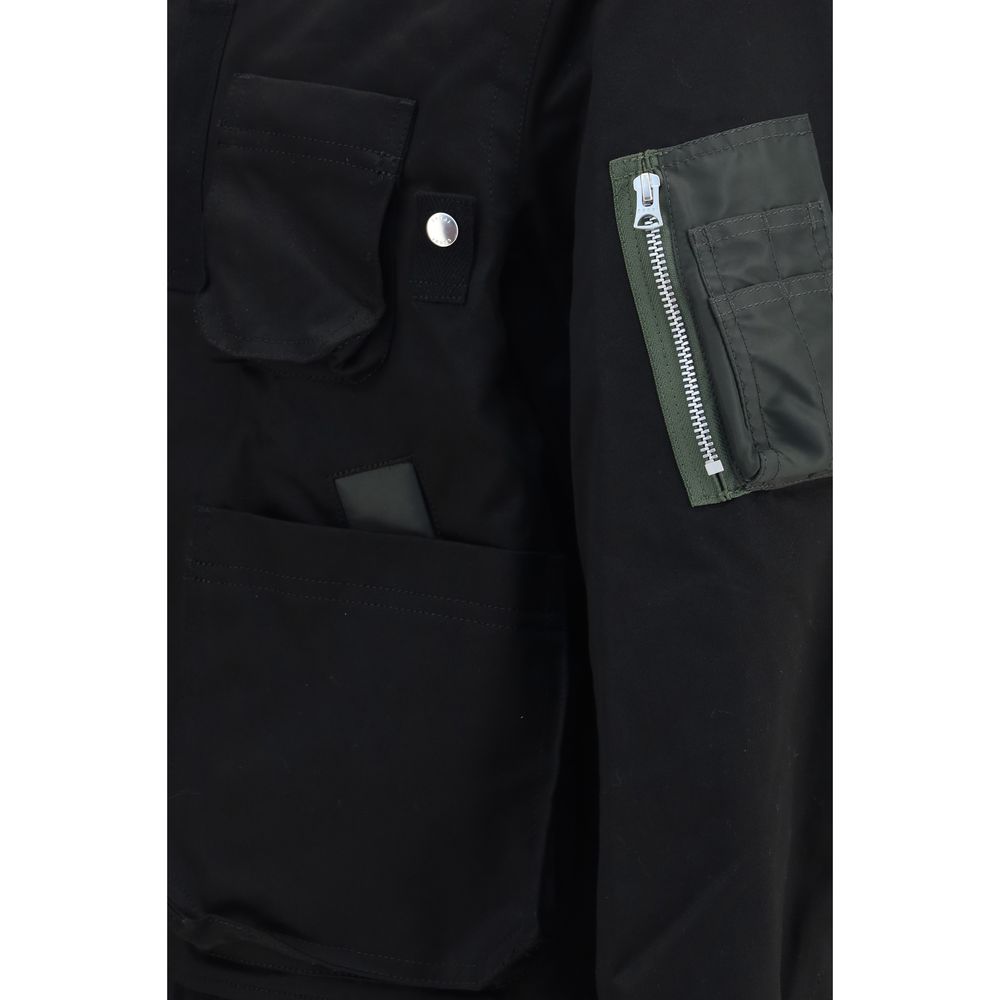 Cotton Bomber Jacket with Leather Accents