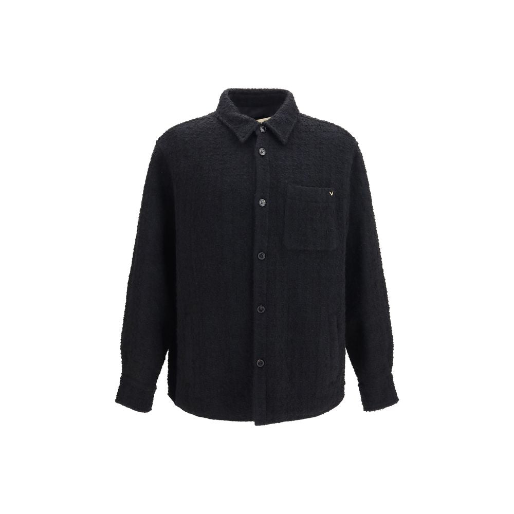 Textured Cotton Wool High-Neck Jacket