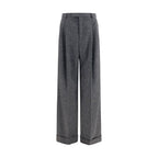 Oversized Wool‑Silk Straight‑Leg Pants
