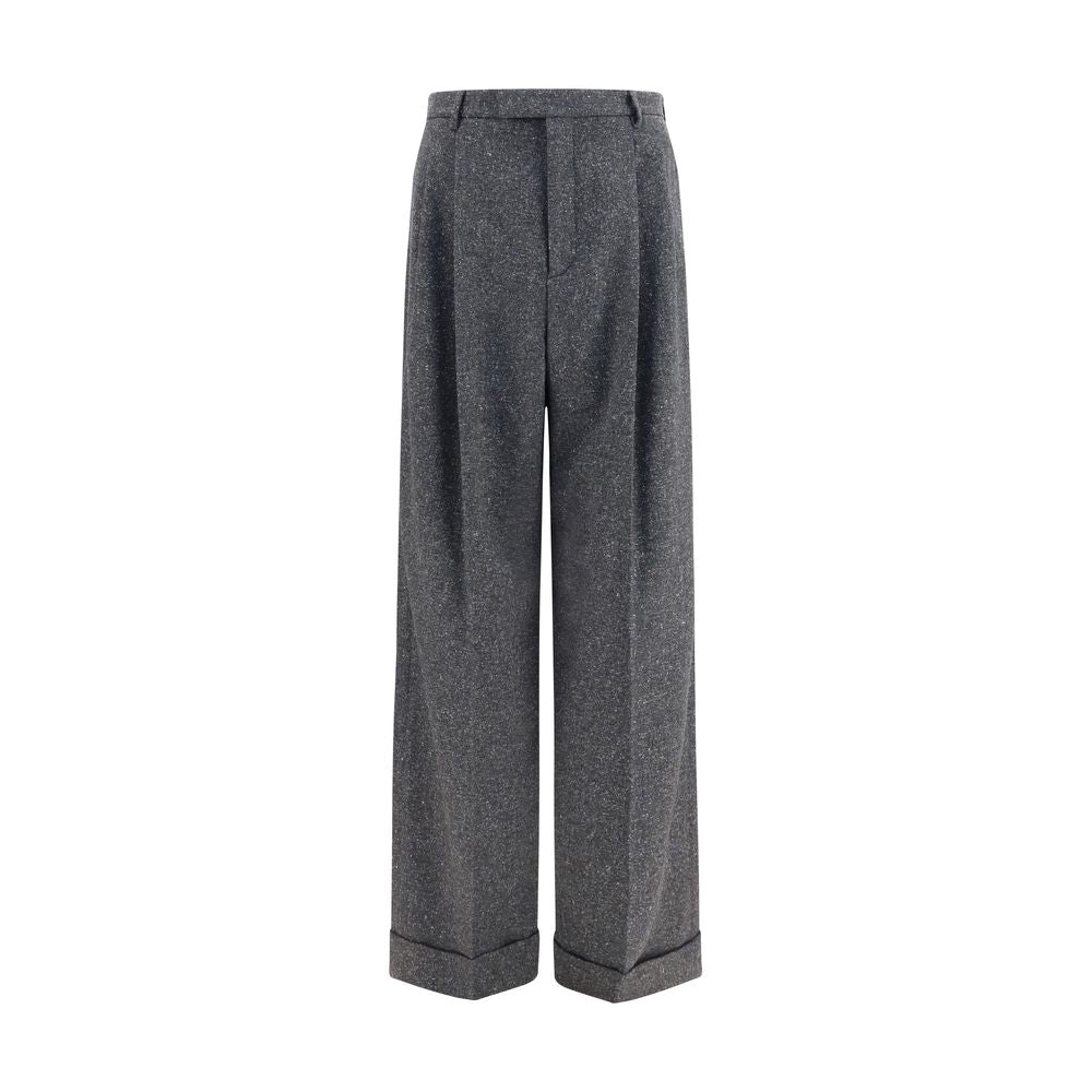 Oversized Wool‑Silk Straight‑Leg Pants