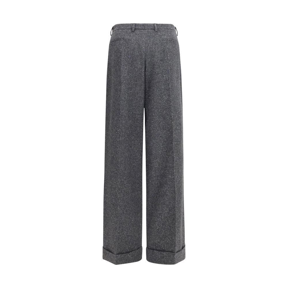 Oversized Wool‑Silk Straight‑Leg Pants